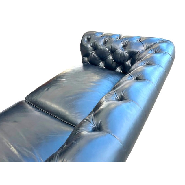1990s Grand Leather Chesterfield Sofa With Rolled Arms and Brass Nail Head Trim For Sale - Image 10 of 11