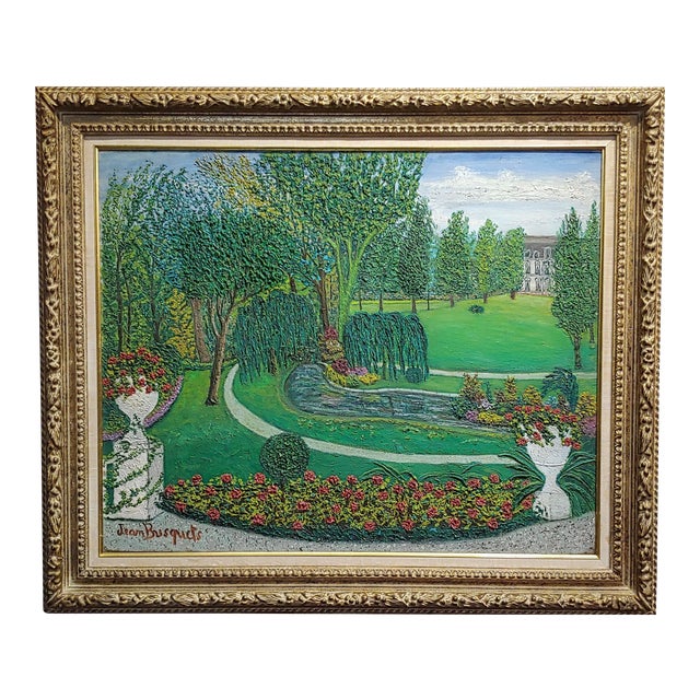 1940s Vintage Jean Busquets Garden Landscape Oil Painting Chairish