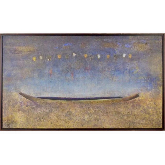 Eduardo Azuaje (Venezuela, born 1968) "Tropical Azul" (Tropical Blue) Oil on Canvas. Framed. Hand signed 2000 Frame...
