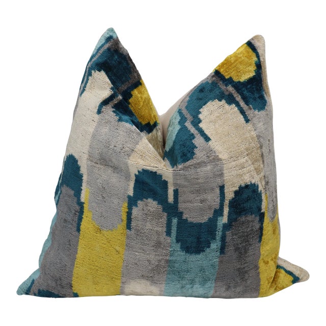 Contemporary Multi Color Handmade Velvet Throw Pillow & Down Insert For Sale