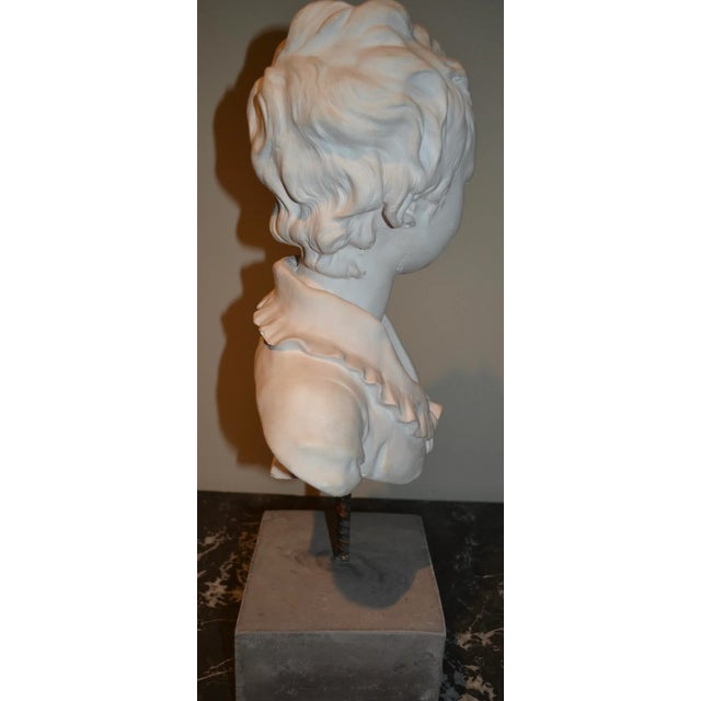 Stone Plaster Bust Sculpture - Young Man's Head on Stone Pedestal For Sale - Image 7 of 9