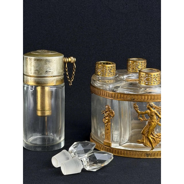 Metal French Neo-Empire Ormolu Perfume Set with Bottles from Arys Paris Fox-Trot, 1890s, Set of 5 For Sale - Image 7 of 12