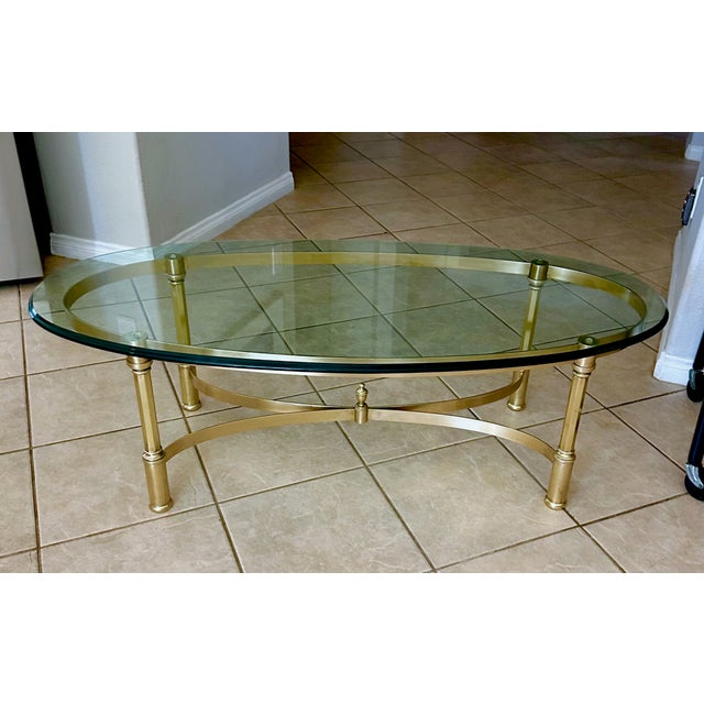 1970s Hollywood Regency Brass Oval Cocktail Coffee Table Made Italy For Sale - Image 5 of 18