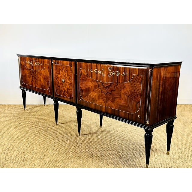 Black Low French Modernist Sideboard in Marquetry by André Arbus, 1950s For Sale - Image 8 of 16