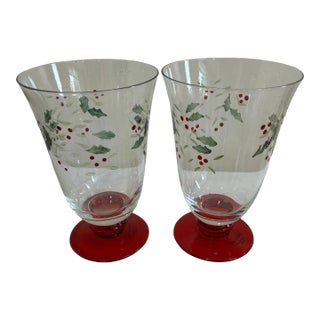 Vintage Pfaltzgraff Holly Berry Holiday Glasses - Set of 2 For Sale