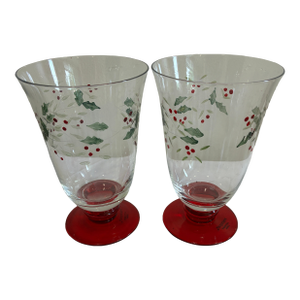 Vintage Pfaltzgraff Holly Berry Holiday Glasses - Set of 2