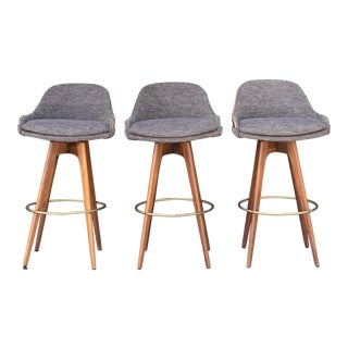 Set of Three Mid Century Bar Stools For Sale