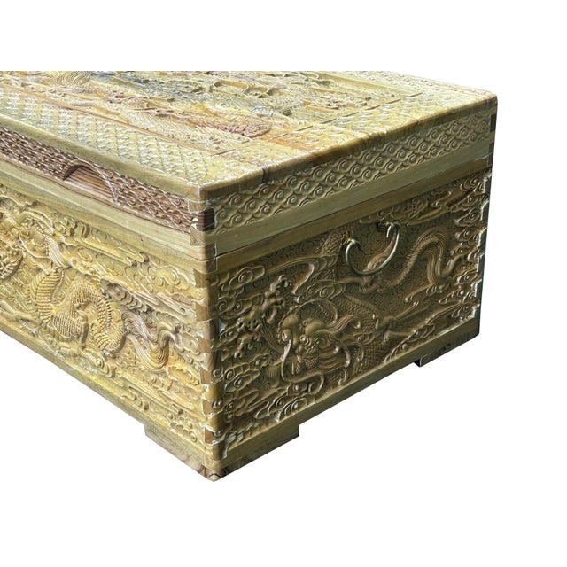 Tan 1990s Light Tan Brown Dragon Carving Camphor Wood Trunk Chest For Sale - Image 8 of 13