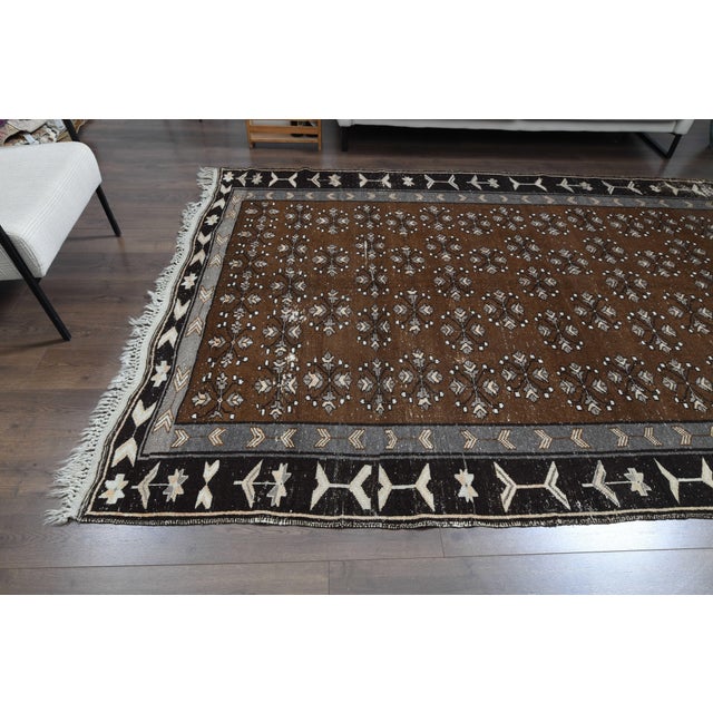 1960 S Vintage Persian Handmade Wool Cotton Brown Area Rug For Sale - Image 4 of 11