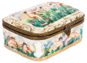Antique Italian Capodimonte Porcelain Box, 19th Century