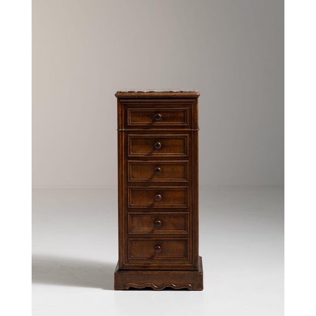 19th Century France Rich Walnut Brown Narrow Walnut Semainier For Sale - Image 4 of 11