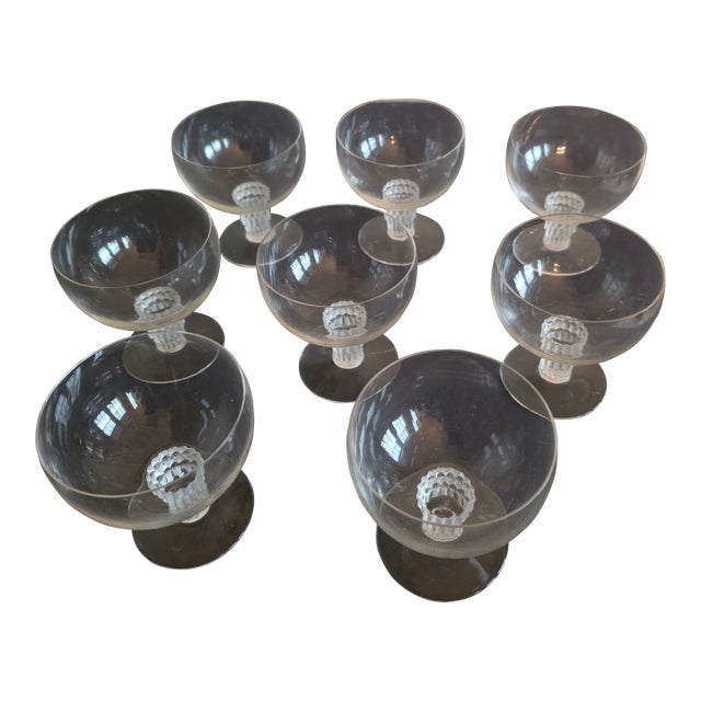 1930s Lalique Art Deco "Bamboo" Pattern Cordials Set of Eight For Sale