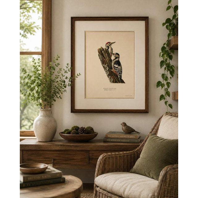 Swedish White-Backed Woodpecker on Woodland Trunk with Bird Print, 1929 For Sale - Image 9 of 10