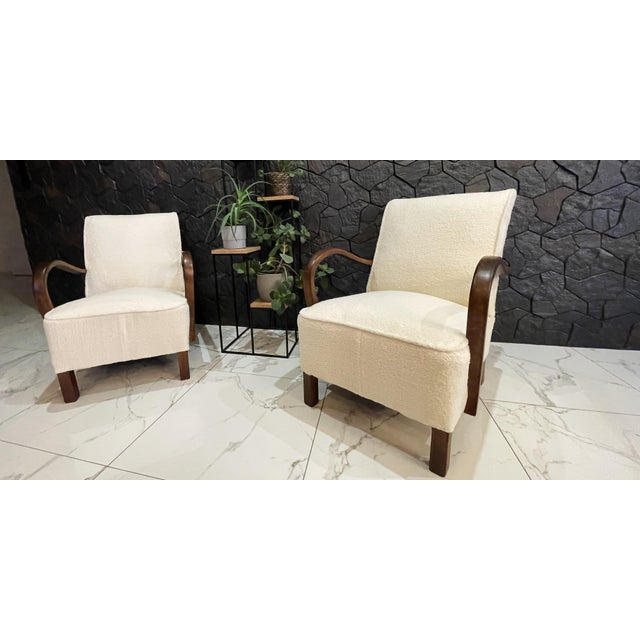 1920s Art Deco Armchairs in Lambs Boucle from J. Halabala, 1920s, Set of 2 For Sale - Image 5 of 18