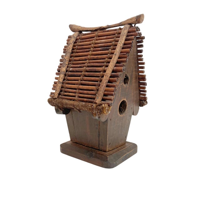 Handcrafted Wooden Twig Roof Arts. & Crafts Birdhouse For Sale In New York - Image 6 of 7