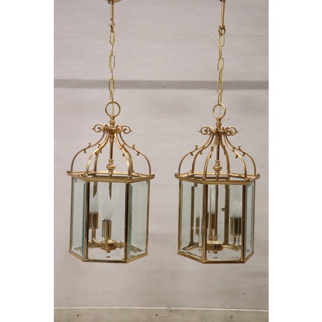 Gilt Metal and Glass Lanterns, 1990s, Set of 2 For Sale - Image 6 of 15