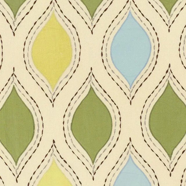 Sample - Schumacher Let's Dance Fabric in Chartreuse & Sky For Sale