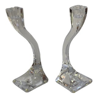 Vintage 1980s Nachtmann Germany "Duetto" Crystal Carved 6"high Candleholders Set of Two(2) For Sale