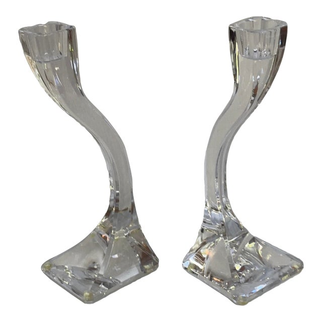 Vintage 1980s Nachtmann Germany "Duetto" Crystal Carved 6"high Candleholders Set of Two(2) For Sale