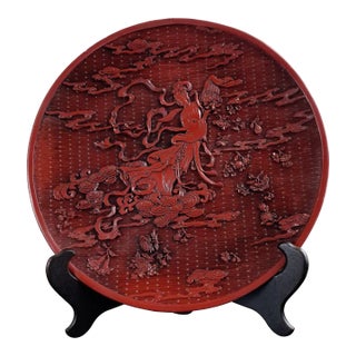 Large Chinese He Xiangu Cinnabar Plate For Sale