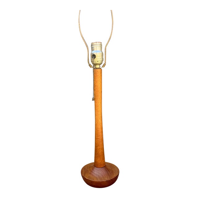 Danish Modern teak table lamp by Randers Design. Includes harp and finial but no shade. 18 inches to the top of the...
