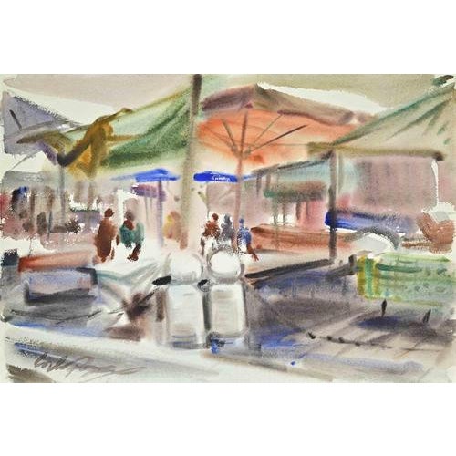 Carlo Ravagnan, Market, 1970s, Watercolor on Paper For Sale - Image 3 of 3