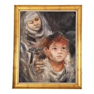 1970s Vintage Nun With Child Abstract Painting For Sale
