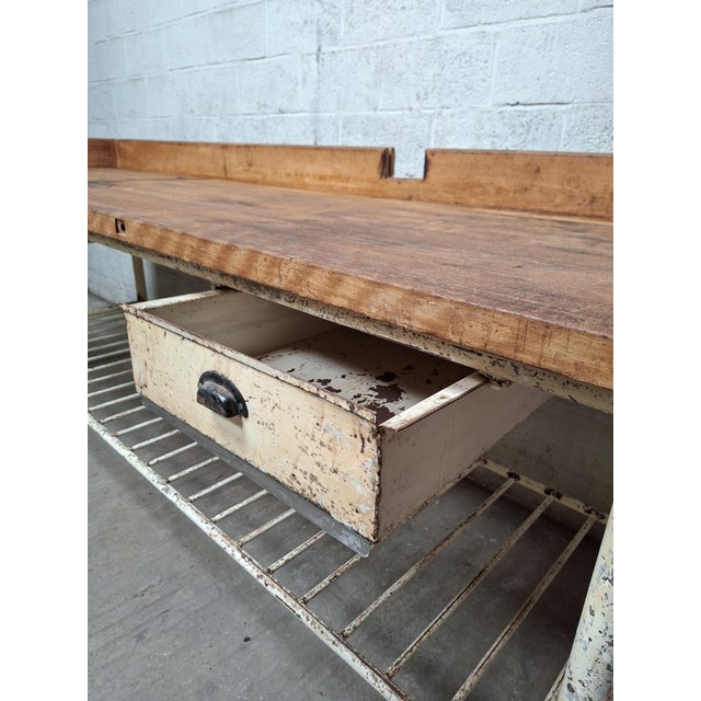 Ivory Industrial Baker's Worktable in Beech For Sale - Image 8 of 11