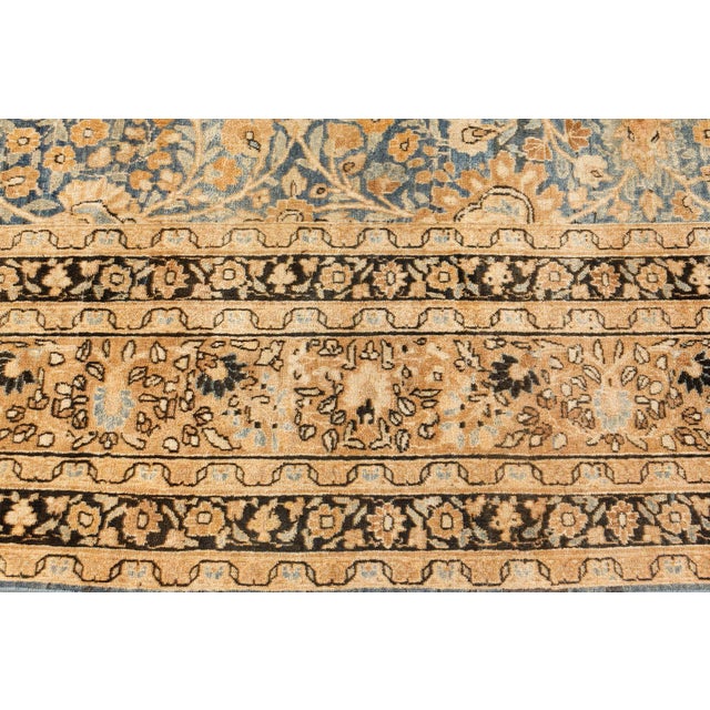 Textile Authentic 1900s Persian Meshad Blue Handmade Wool Carpet For Sale - Image 7 of 8