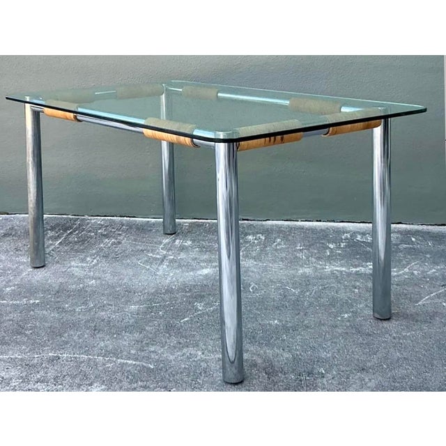 Vintage Polished Chrome and Rattan Dining Table For Sale - Image 11 of 12