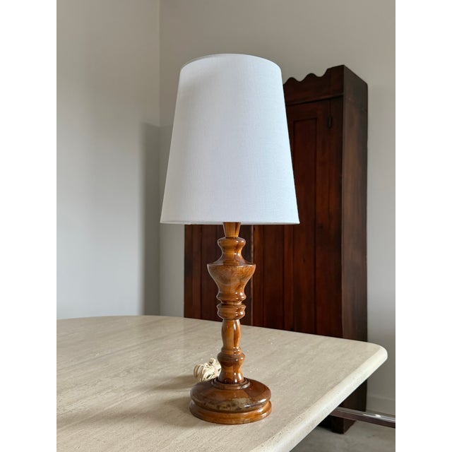 Wood Charming Carved Wood Turned Lamp For Sale - Image 7 of 10
