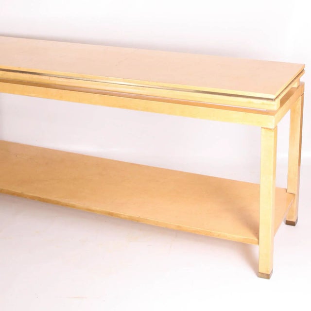 Beige Large Console in Parchment and Brass attributed to Aldo Tura, 1970s For Sale - Image 8 of 9