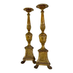 Pair of Mid 19th Century French Water Gilt Gold Candlesticks Prickets