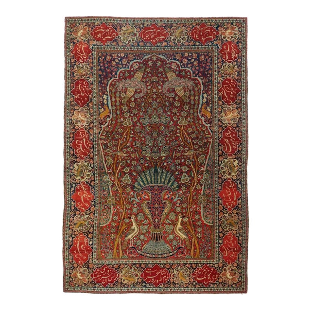 Antique Mohtasham Kashan Rug 4'6'' X 6'10'' For Sale