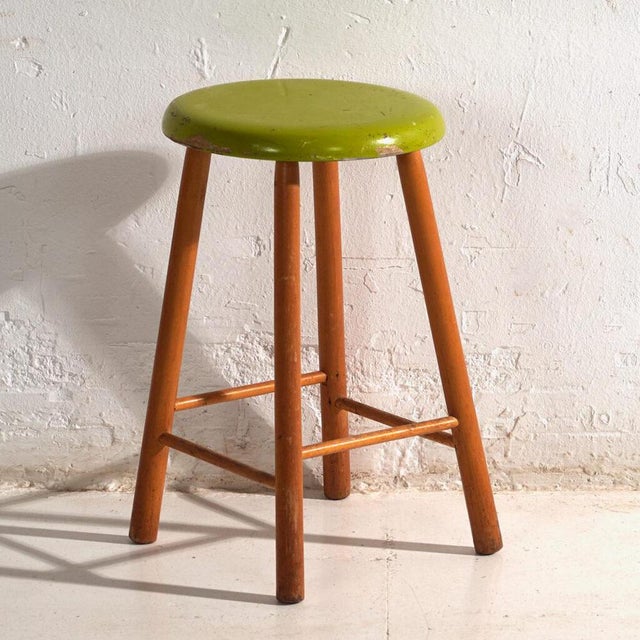 Wood Vintage Wooden Stool with Round Seat, 1950 For Sale - Image 7 of 7