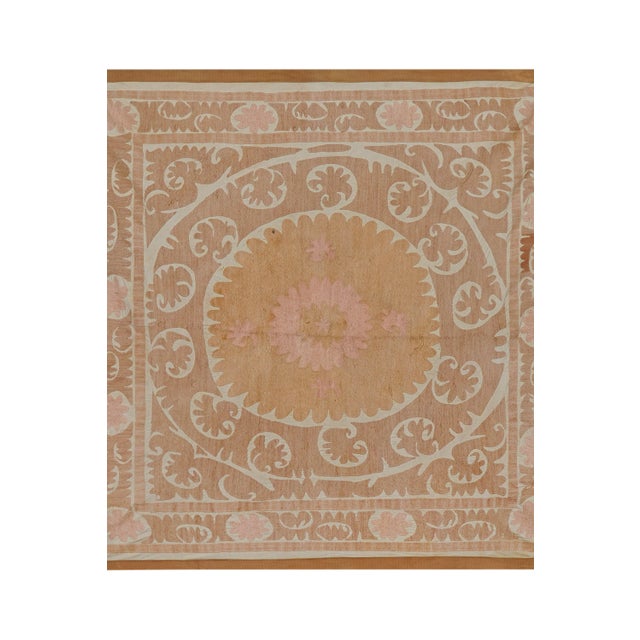 1960s Suzani Tapestry - Faded Uzbek Table Cloth - Tribal Embroidery Wall Decor 4'5'' X 4'6'' For Sale - Image 5 of 13
