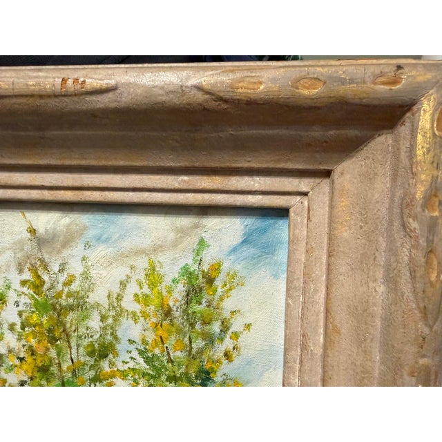 Textile Vintage 1951 Framed Landscape Oil Painting by M. Daniels – River Canyon Scene For Sale - Image 7 of 12