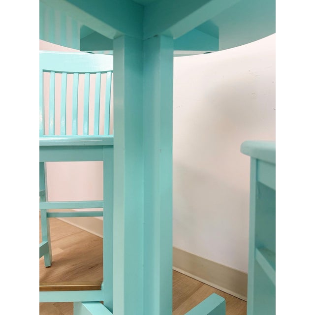 Vintage Bistro Set Turquoise Blue Counter Height Table Two Chairs Outdoor/Indoor For Sale - Image 16 of 16
