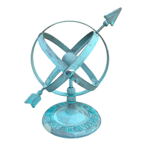 Verdigris Iron Armillary Sphere on Stand – European Garden Accent