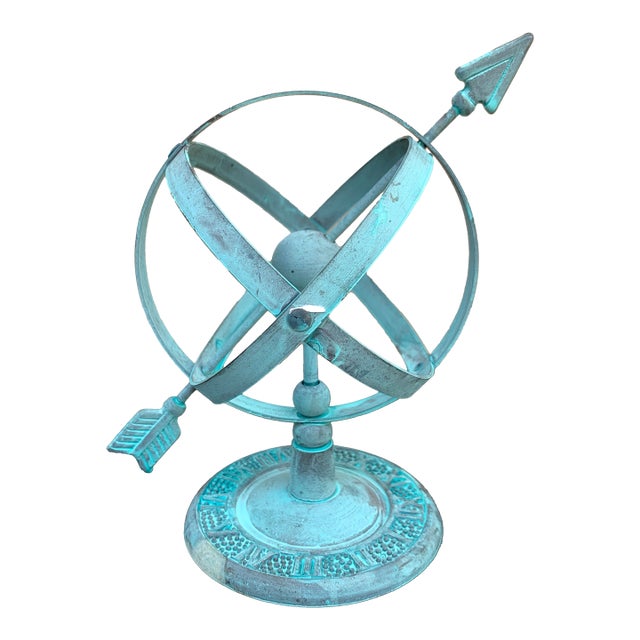 Vintage English Country Iron Verdigris Garden Armillary Sundial For Sale