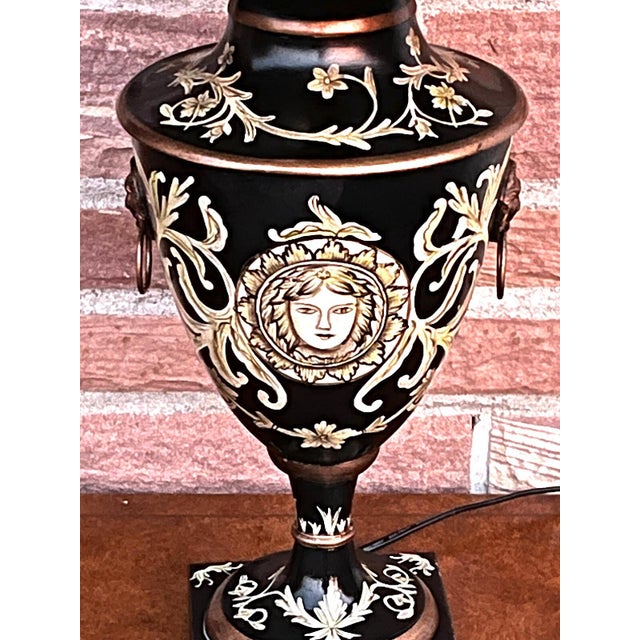 Vintage Ceramic and Metal Shade Table Lamp in the style of Versace, 1990s For Sale - Image 12 of 12