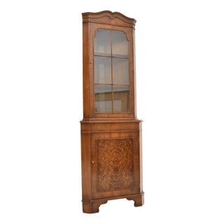 Vintage Georgian Style Burr Walnut Corner Cabinet, 1950s For Sale