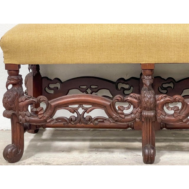 Early 20th Century Early 20th-C. Neo-Classical Style Carved Mahogany Bench With Eagles For Sale - Image 5 of 7