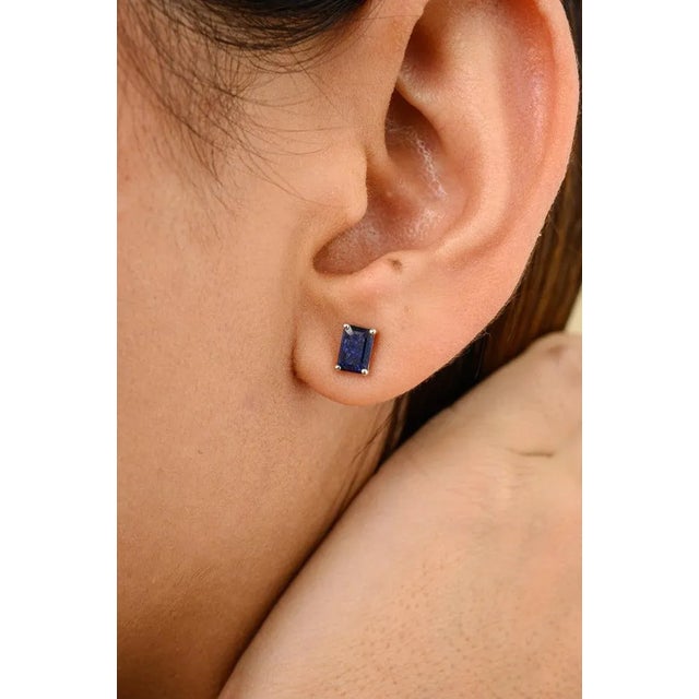 Not Yet Made - Made To Order 1.04ct Royal Blue Sapphire Solitaire 14k Gold Stud Earrings- 2 Pieces For Sale - Image 5 of 10