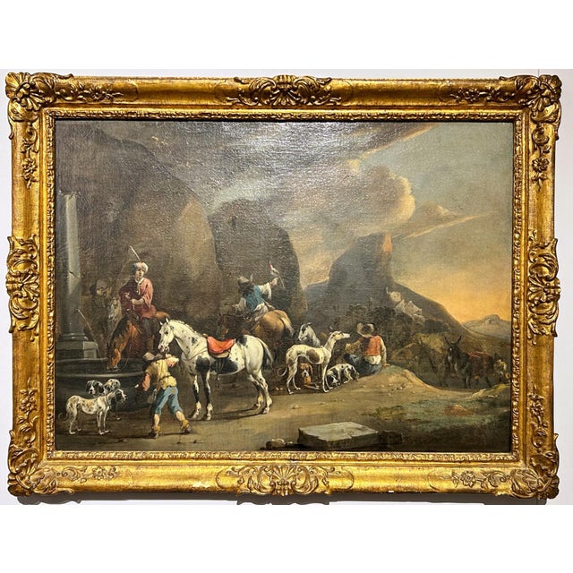 Simon Van Douw, Hunting Scene with Falconer, 1600s, Painting For Sale - Image 9 of 9