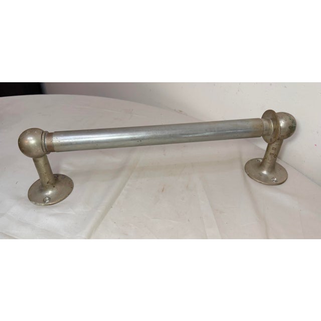 Brass Rare Antique Industrial Nickel Plated Brass Wall Mount Towel Rack Holder Fixture For Sale - Image 8 of 8