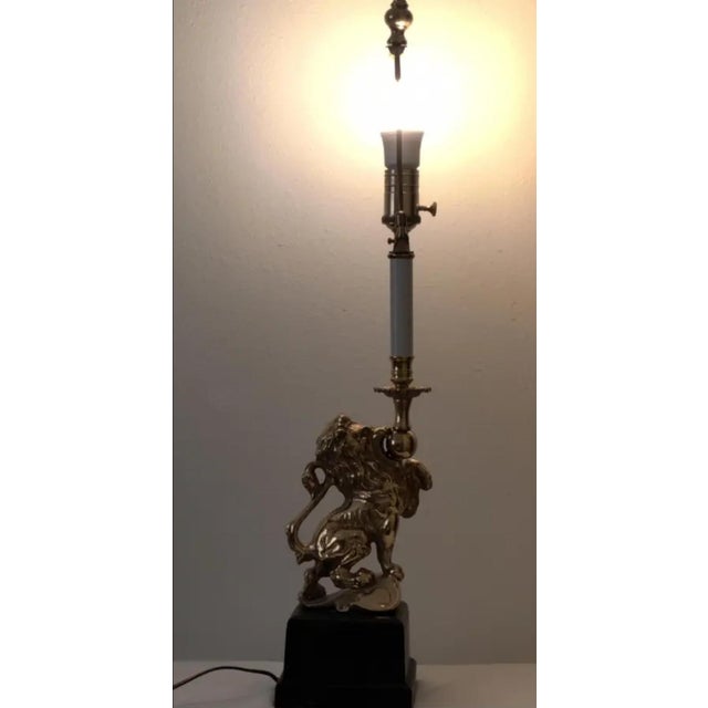 Vintage French Brass Figural Prancing Lion Table Lamp For Sale - Image 4 of 10