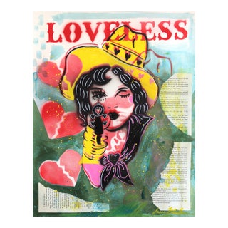 Love Hurt - Colorful Figurative Pin Up Cowgirl Western Mixed Media Original Artwork by Jesse Black For Sale