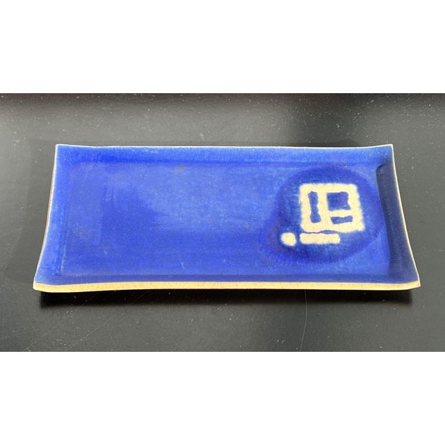 Mid 20th Century Vintage Bliue Mid Century Modern Art Pottery Tray / Dish For Sale - Image 5 of 9