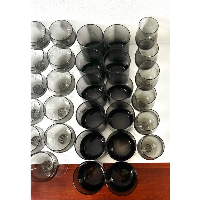 Mid-Century Sasaki Coronation Smoke Glassware Set of 41, Twisted Stem Cocktail Glasses & Tumblers, Japan For Sale - Image 11 of 11